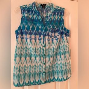 Blue, turquoise and white sleeveless top. Erika size small